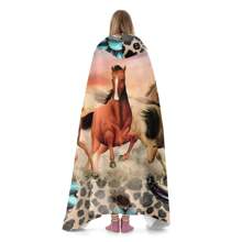 可穿戴連帽毛毯,3d幾何印花,新奇舒適的冬季毛毯,連帽披肩毛毯,快捷方便的按扣設計,柔軟舒適的皮膚,露營必備的披風毯,一個美麗的風景禮物披風適合騎馬 - 彩色 - 查看 4