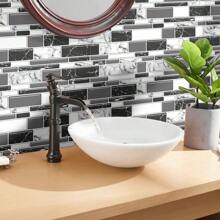 1 rotolo di adesivi impermeabili e anti-olio in mosaico 3D, lucidi, resistenti allo sporco, che imitano le piastrelle in ceramica di marmo, per pareti di cucina, fornelli, bagno, senza lasciare tracce, adesivi, decorazioni murali, decalcomanie in vinile per decorazioni domestiche, articoli per decorazioni primaverili per rinnovare la tua casa, adesivi decorativi per feste, regali di compleanno e laurea
