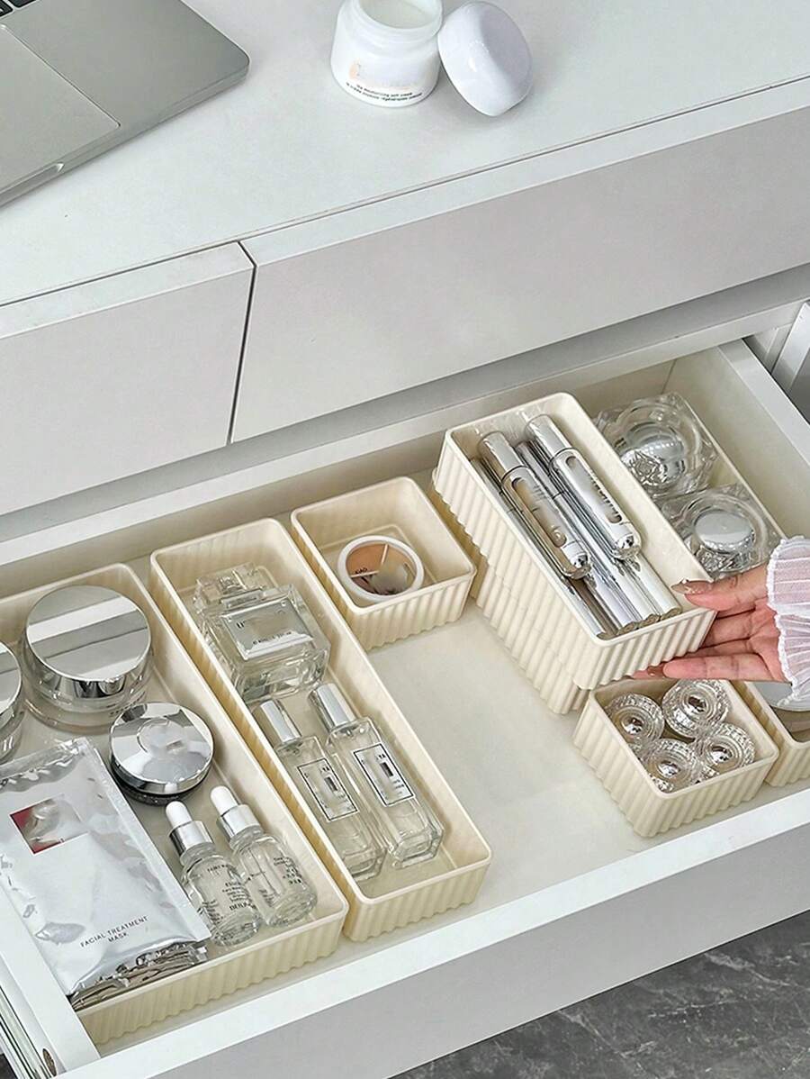 1pc Acrylic Drawer Organizer With Dividers, Rectangle Makeup & Skincare Storage Box For Dresser - Beige - View 1
