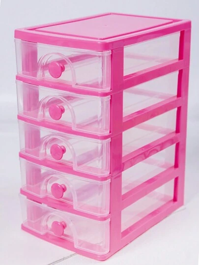 1pc Large Capacity 4-Drawer Pink Multifunctional Desktop Organizer Box For Hair Accessories, Jewelry, Cosmetics, Dust-Proof And Moisture-Proof With Transparent Cover (Hair Accessories Not Included)