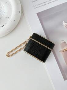 Apple 1pc Black Anti-Shock Wireless Earphone Case With Pu Leather & Texture Compatible With Airpods Pro Compatible With Airpods1/2 AirPods Pro