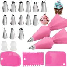 21pcs Cake Decorating Tips Set Including Reusable Silicone Pastry Bag, Stainless Steel Frosting Tips Kit And Coupler, Essential Baking Tools - White - View 3