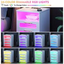LvifurGurexl 2 Set RGB Nightstand With Wireless Charging Station, 7 Dynamic & 7 Static Modes Dimmable Night Stand, Modern End Side Bedside Table With Human Body Induction