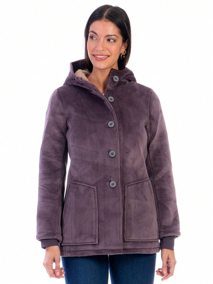 Women's Suede Coat With Shearling Lining Hood