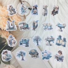 復古手工製作的冬季藍色花園花卉設計裝飾貼紙,適用於diy相冊、日記和專輯 - 黑色 - 查看 4