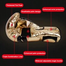 1pair Professional Boxing Gloves - Ideal for Junior & Senior Boxers, Kickboxing, MMA, Muay Thai & Weight Training - Black - View 5