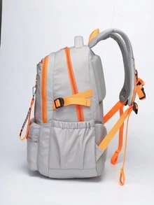 校園風格,時尚簡約,多用途,防水脊椎保護,減輕負重,雙肩雙拉鍊,多功能大容量手提背包 - 灰色 - 查看 6