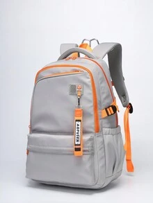 校園風格,時尚簡約,多用途,防水脊椎保護,減輕負重,雙肩雙拉鍊,多功能大容量手提背包 - 灰色 - 查看 4