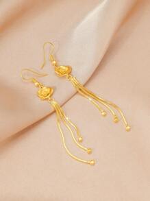 1 对多功能镀金玫瑰花和长流苏吊坠耳环，适合女性、情人节、妈妈、母亲、母亲节、礼物的珠宝礼物 - 金黃色 - 查看 2