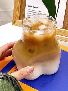 1只創意設計有趣的玻璃杯,透明冰紅茶杯,適用於家庭或作為送禮給朋友的禮物 - 杏色 - 查看 4