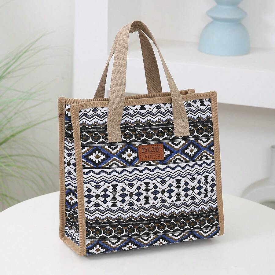 New Striped Pattern Lunch Bag Suitable For Work And Commute, Fashionable All-match Shopping Bag And Mommy Bag - Blue and White - View 1