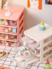 1 Pieza Caja Organizadora De Escritorio En Forma De Conejo Con Cajón De Almacenamiento Para Cosméticos, Lápiz Labial, Papelería Y Varias Chucherías Con Diseño Claro - Blanco - Ver 3
