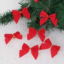 1 Juego (12 Piezas) Mini Corona De Árbol De Navidad Rojo Y Colgantes De Lazo Para La Decoración Navideña