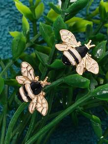 1對精緻可愛的小蜜蜂耳釘,昆蟲個性化極簡時尚耳飾 - 彩色 - 查看 3