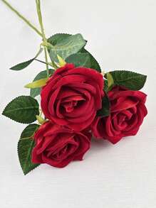 2pcs Artificial Velvet Red Rose Flowers - Red - View 4