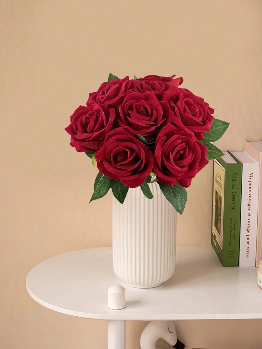 2pcs Artificial Velvet Red Rose Flowers - Red - View 1