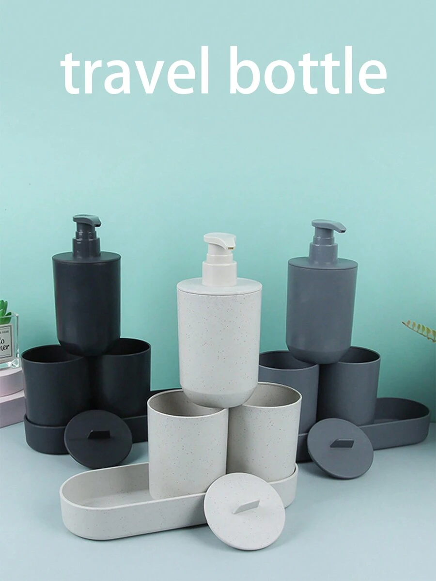 1件小麥色浴室洗漱套裝,含乳液瓶、沖洗杯,適合家庭和飯店使用 - 彩色 - 查看 1