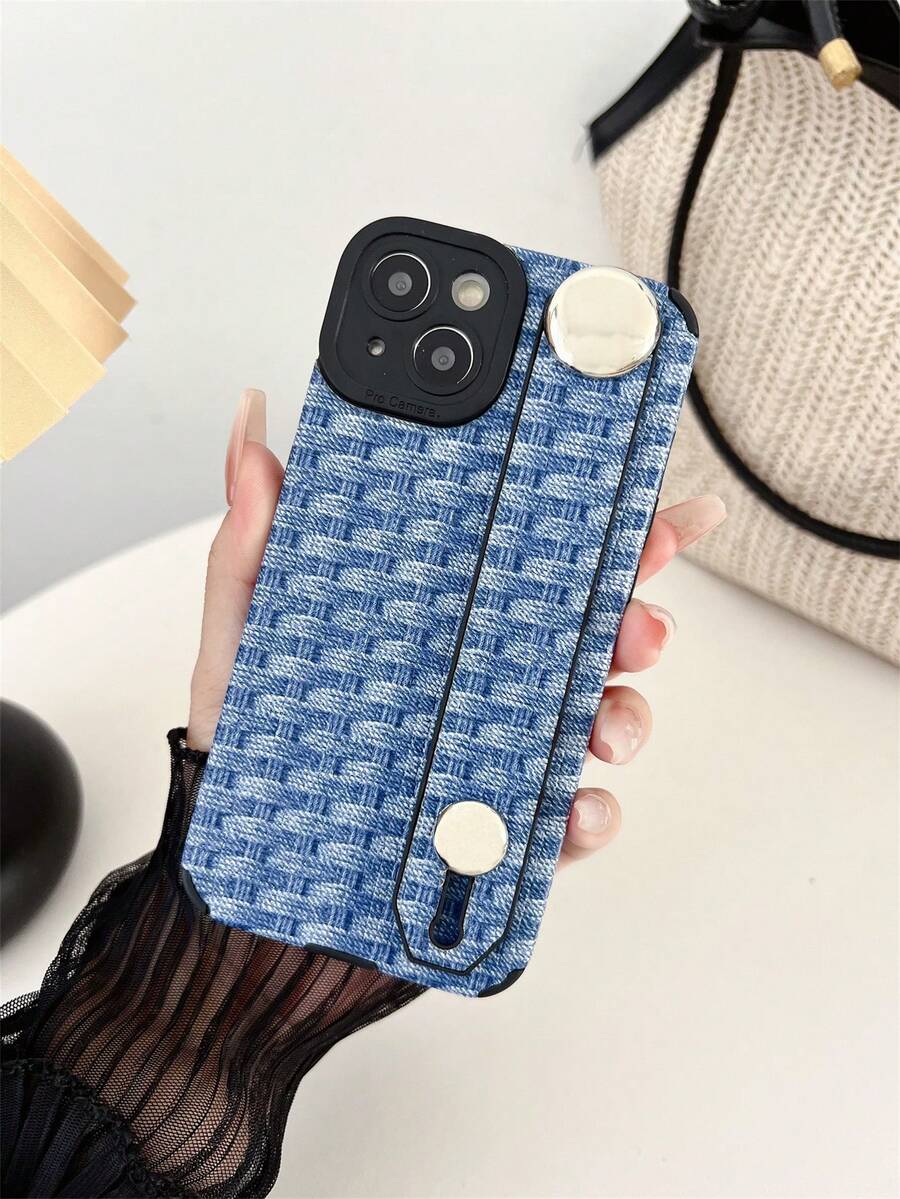 1入組含TPU皮軟殼手機殼的藍色鋅合金手環，支援防震、防汗、防指紋、耐磨、不褪色，適用於iPhone