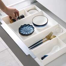 可調節抽屜收納盒塑料衣櫃抽屜分隔盤化妝品收納盒雜物容器餐具收納盒箱 - 白色 - 查看 2