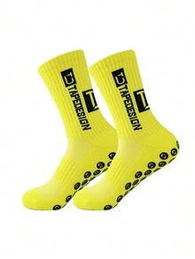 4對男士隨機字母印花防滑矽膠足球運動襪