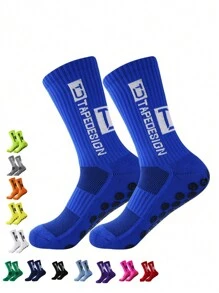 4對男士隨機字母印花防滑矽膠足球運動襪