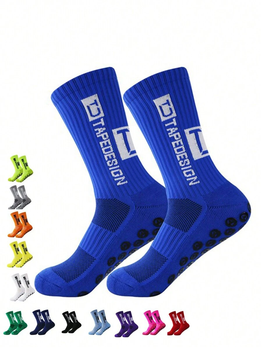 4對男士隨機字母印花防滑矽膠足球運動襪