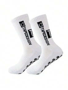 4對男士隨機字母印花防滑矽膠足球運動襪