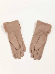 1 đôi Quý cô Màu lạc đà Hàng mới đến Plush ấm áp Găng tay Với Lông cừu Hem , Thích hợp Đối với Mặc hàng ngày , Lái , Cưỡi , Và Tất cả Mùa Đông Hoạt động - Màu Khaki - Xem 2