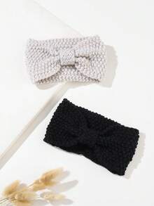 2pcs Women's Knitted Headband, Vintage Wide-Brimmed Bow-Knot Headwear, Casual Sports Hair Accessories For Outdoor, Keep Warm And Fix Your Hair Style Loose, Simple And Fashionable, Fit For Daily Use - Multicolor - View 2