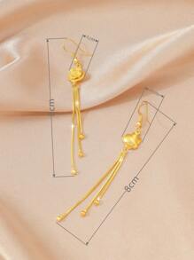 1 对多功能镀金玫瑰花和长流苏吊坠耳环，适合女性、情人节、妈妈、母亲、母亲节、礼物的珠宝礼物 - 金黃色 - 查看 3