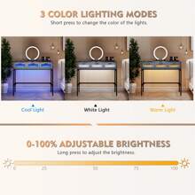 LvifurGurexl Vanity Desk with Lights, Vanity Table Set with 3 Large Drawers, 40 inch Modern Home Office Computer Desk Makeup Dressing Console Table with Metal Legs