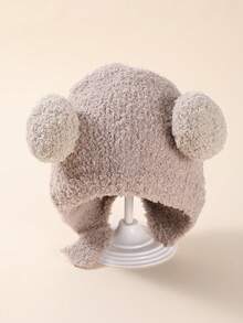 卡其色新款冬季男女宝宝毛绒帽 韩版婴幼儿加厚防寒保暖套头帽 - 卡其色 - 查看 1