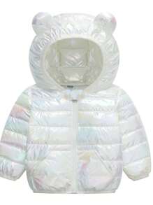 Chamarra de Invierno Bonita para Bebé Niña con Orejas de Oso - Blanco - Ver 1