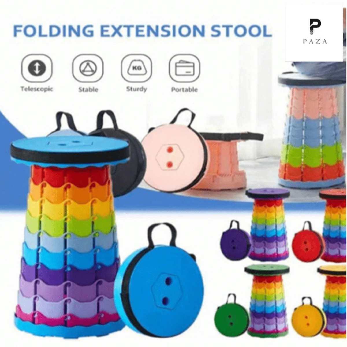 PAZA Portable Retractable Stool Folding Camping Chair Outdoor Furniture Rainbow Telescopic Stool Travel Fishing Seat - 彩色 - 查看 1