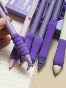 MOKA 6 支/包 按鈕式中性筆,適合辦公室和歐美學生,簡約紫色透明筆桿,0.5 毫米中號黑色墨水原子筆 - 紫色 - 查看 2