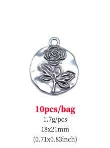 10 件/袋 18x21 毫米（0.71x0.83 英寸）古董銀色玫瑰標籤吊墜適合 Diy 珠寶製作 - 古銀色-10pcs - 查看 4