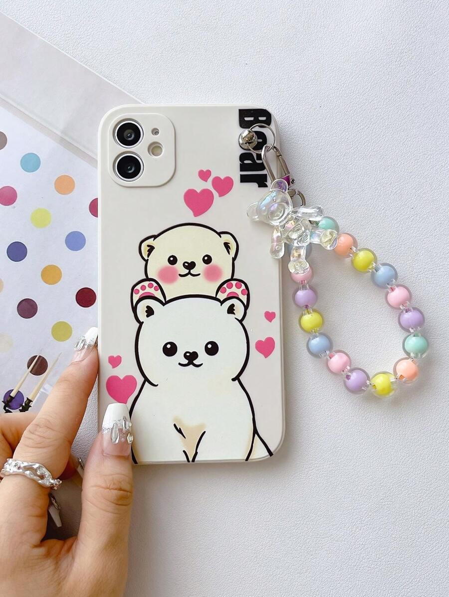 1 vòng tay đính hạt hình gấu và 1 ốp lưng điện thoại TPU chống rơi ngộ nghĩnh hình gấu kèm dây treo, tương thích với iPhone, , , Oppo, Redmi và các dòng điện thoại khác. Phiên bản quốc tế, không phải phiên bản nội địa. - Nhiều màu - Xem 1