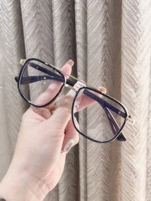 1 件装多边形金属框架眼镜，适合男士商务休闲风格 - 黑色 - 查看 2