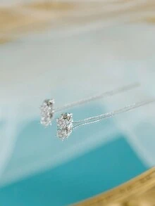 Nooxian 1 đôi Đúng mốt Đơn giản Vi mô Dát Ngôi sao & Thiết kế tua Xỏ lỗ tai Hoa tai - Bạc - Xem 3