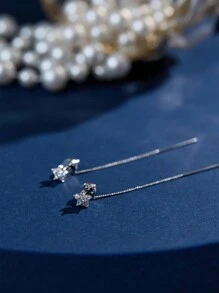 Nooxian 1 đôi Đúng mốt Đơn giản Vi mô Dát Ngôi sao & Thiết kế tua Xỏ lỗ tai Hoa tai - Bạc - Xem 2