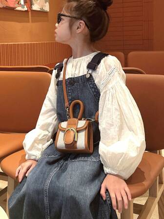 迷你孩子們的手持斜挎包帶PU皮革和織物材料