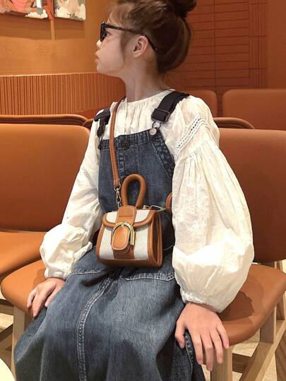 迷你孩子們的手持斜挎包帶PU皮革和織物材料