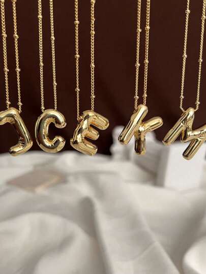 1PC Bubble Letter Necklace Balloon Initial Necklaces for Women Delicate Alphabet Pendant Inflated Name Personalised Jewellery Gift