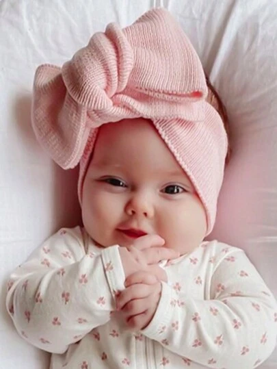 1 pieza Venda elástica de dos capas con lazo grande para niñas bebés, color rosa, accesorio para el cabello, ideal para el Día de San Valentín