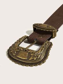 1件女士咖啡色雕花3合1扣絨面pu外套,適合搭配牛仔褲、長褲和西部風格腰帶的日常裝飾 - 咖啡 - 查看 4