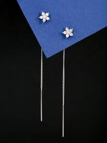 Nooxian 1 đôi Đúng mốt Đơn giản Vi mô Dát Ngôi sao & Thiết kế tua Xỏ lỗ tai Hoa tai - Bạc - Xem 4