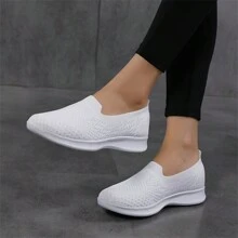 Zapatillas Sin Cordones Para Mujeres, Zapatos De Trabajo De Malla Transpirable, Zapatos Planos Cómodos Y Ligeros Y Duradero Para Mamá - Blanco - Ver 6