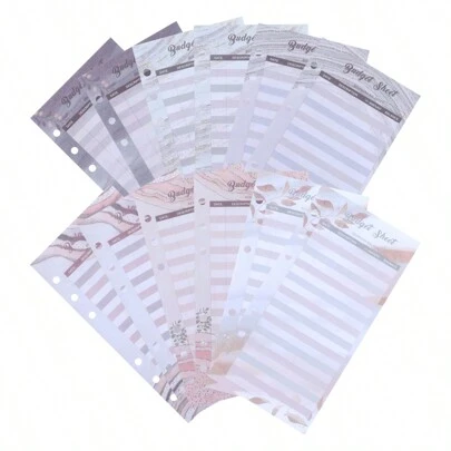 1 set 12 fogli A6 Budget Planner Tracker di spesa con buste porta contanti in stile foglia doro