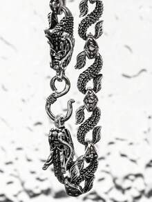 A Men's Dragon Pattern Personalized Bracelet - Antique Silver - View 2