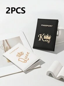 2入組pu皮革護照套 護照夾 護照袋 卡套 機艙輕巧時尚旅行配件,適用於女性或男性學生 - 彩色 - 查看 2